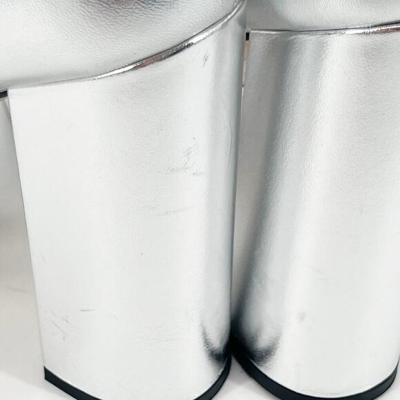 Gucci Silver Metallic Crystal GG Platform Ankle Strap Block Heel Pumps EU 37.5 - Picture 11 of 16